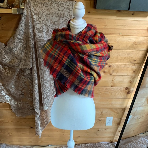 Vintage Scarf Retro Wool Blend Colorful Plaid Blanket Large Soft Cozy Scottish - Picture 5 of 5